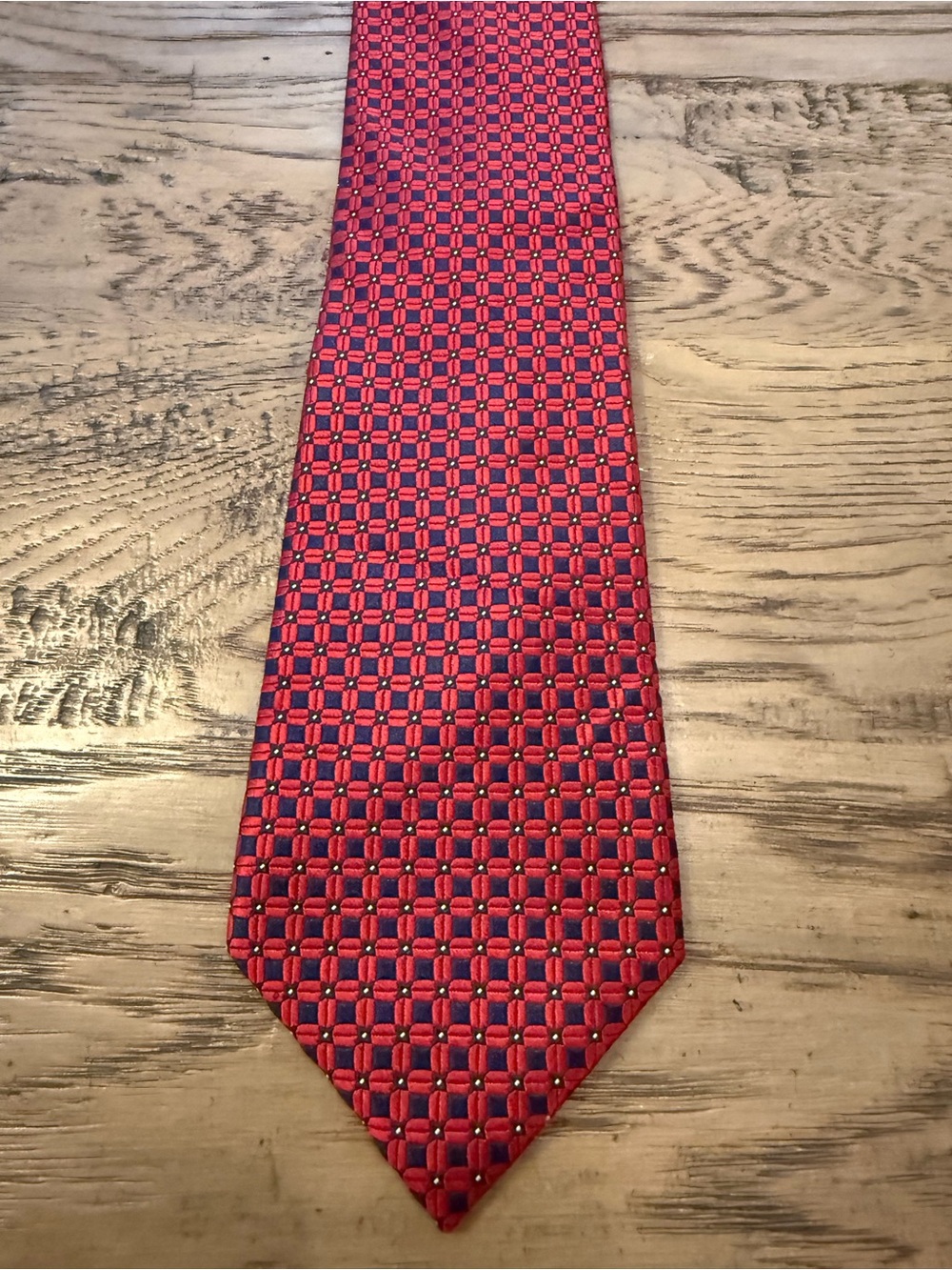 Chaps Red and Navy Geometric Silk Tie